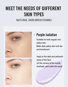 Purple isolation cream primer showing skin brightening effect and cream texture