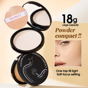 Tianwei 18g waterproof pressed powder compact with puff for long-lasting oil control