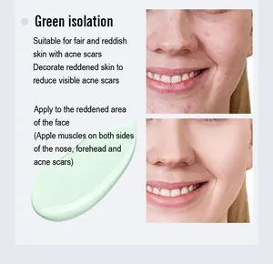 Close-up of green color correcting isolation cream showing effectiveness on acne scars