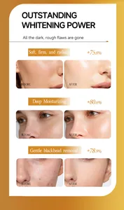 Before and after comparison of whitening and moisturizing peel-off gold mask results.