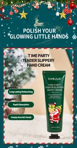 Detailed view of Bosuya Christmas hand cream with festive Santa illustration and features.