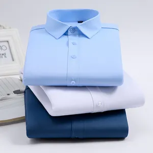 Professional winter warm fleece-lined business shirts in a stack of blue and white
