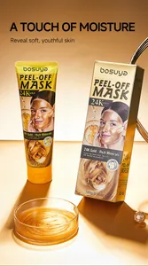 Close-up of 24K Gold Peel-Off Mask tube and packaging box with golden texture liquid