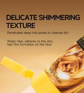 Detail view of golden peel-off mask highlighting shimmering texture and 100g size.