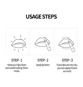 Illustrated three-step usage guide for applying fruit lip balm set for daily care