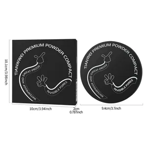 Waterproof black powder compact with dimensions 10x10.1x2cm and 9.4cm diameter