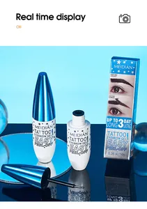 Nahaufnahme von MEIDIÁN Peel-Off-Augenbrauengel mit blauer Metallkappe und Box