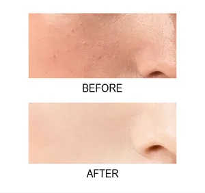 Detail view showing pore-blurring and skin-smoothing effect of makeup primer before and after