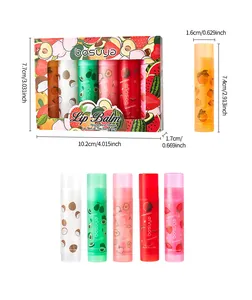 Detailed dimensions of the bosuya 6-piece fruit-flavored moisturizing lip balm set.