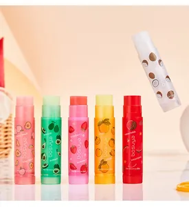 Six-piece bosuya fruit lip balm set with peach, avocado, and strawberry flavors