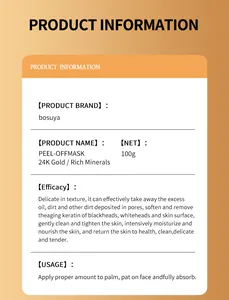 Detailed information for 24K Gold Peel-off Mask including efficacy and 100g net weight