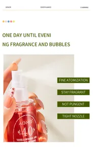 Vista dettagliata del flacone di profumo rosa ADMD con effetto spray nebulizzato