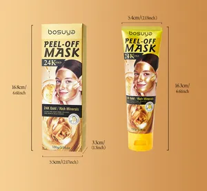 Detailed dimensions of 100g 24K Gold Peel-off Mask including box and tube packaging