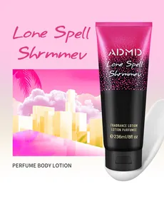 Dettaglio del tubetto di lozione corpo profumata ADMD 236ml con design rosa glitter