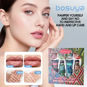 Bosuya 8-piece moisturizing set featuring four hand creams and four lip masks for skin care