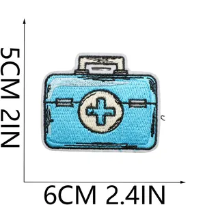 Embroidered blue first aid kit patch for clothing decoration, size 6x5 cm / 2.4x2 inches