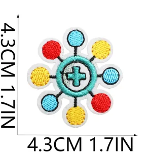 Embroidered medical cross patch with colorful circles measuring 1.7 inches for clothes
