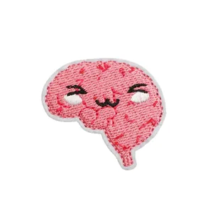 Cute pink cartoon brain embroidered patch for clothing decoration and DIY crafts