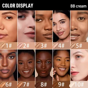 Comprehensive BB cream color chart showing 10 distinct shades on diverse skin tones