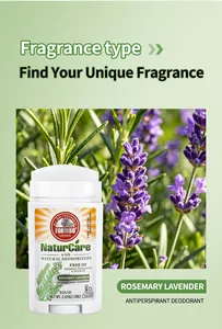 Close-up of Rosemary Lavender antiperspirant deodorant stick with natural plants