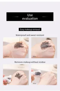 Gros plan du test de démaquillage de mascara et d'eye-liner waterproof sur peau