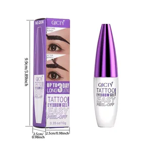 Dimensions of QICIY peel-off tattoo eyebrow gel tube and packaging box