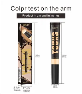 Gedetailleerde productafmetingen in cm en inches voor QICIY BB cream tube en verpakking.