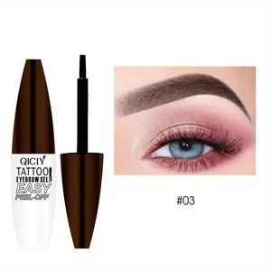 Detail of QICIY peel-off eyebrow gel in shade #03 with application result.