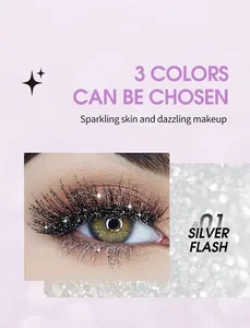 Detail view of silver flash glitter mascara on lashes for dazzling eye makeup effects