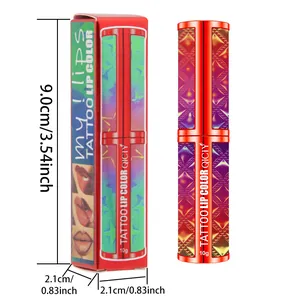 Dettaglio delle dimensioni e del design della confezione del tattoo lip color QICIY.