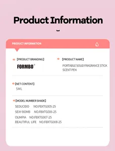 Technical specifications and shade list for FORMBO portable solid fragrance stick