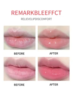 Detalle macro que muestra los resultados de antes y después de la mascarilla labial hidratante