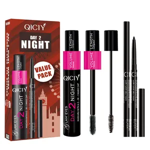 QICIY Mascara- und Eyeliner-Make-up-Set für voluminöse und geschwungene Glam-Augen in Schwarz