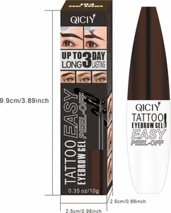 Detailed view of QICIY peel-off eyebrow gel packaging with size measurements