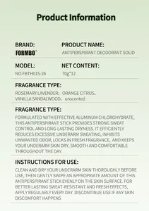 Detailed product information and usage instructions for FORMBO antiperspirant deodorant stick