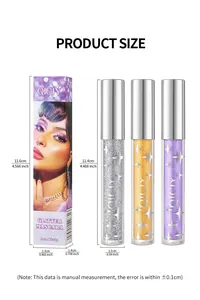 Detailed size specifications for QICIY three-color glitter mascara tubes and box