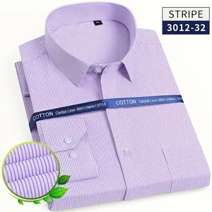 Classic men's purple micro-striped long-sleeved business shirt with single chest pocket
