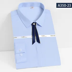 Classic light blue bamboo fiber stretch formal long-sleeve business shirt for women