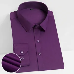 Premium dark purple men's stretch non-iron long sleeve professional business dress shirt