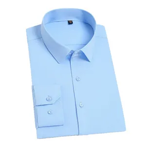 Professional slim fit light blue long sleeve business formal dress shirt for men
