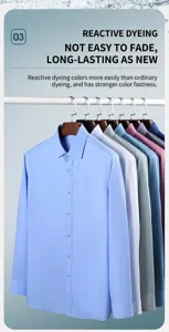 Detailed view of men's high-quality bamboo fiber business shirts hanging on a rack