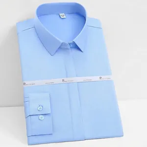 Light blue women's high-stretch long sleeve bamboo fiber non-iron formal office shirt