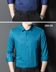 Premium men's slim fit long-sleeve stretch business casual shirt in solid colors