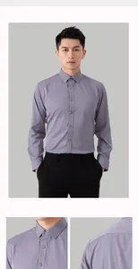 Detailed view of professional men's non-iron stretch dress shirt in dusty lavender