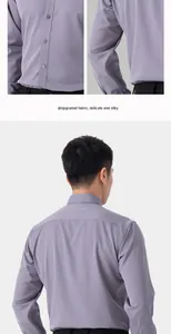 Detailed multi-angle view of men's professional non-iron stretch shirt with fabric texture