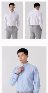 Front and back views of a professional non-iron white business shirt for men