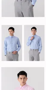 Detailed professional view of men's non-iron stretch dress shirt on an Asian model
