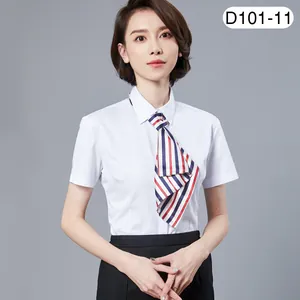 Dames Blouse met Korte Mouwen Katoenmix Professioneel Overhemd OL Slim Fit Business Wear Kantoor Top Effen Gestreift Design