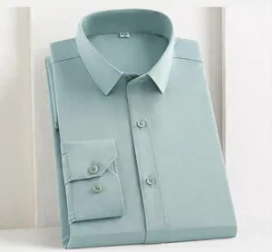 Detailed view of pea green bamboo fiber men's business formal dress shirt for work