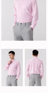 Multiple detail views of a men's pink stretch non-iron long sleeve business shirt